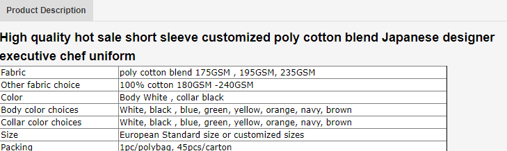 High Quality Short Sleeve Japanese Designer Chef Uniform Chef Coat Jacket Catering Uniform