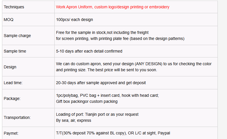 High Quality Unisex Half Apron Coffee Shop Kitchen Apron Custom logo Waist Apron Chef Jacket