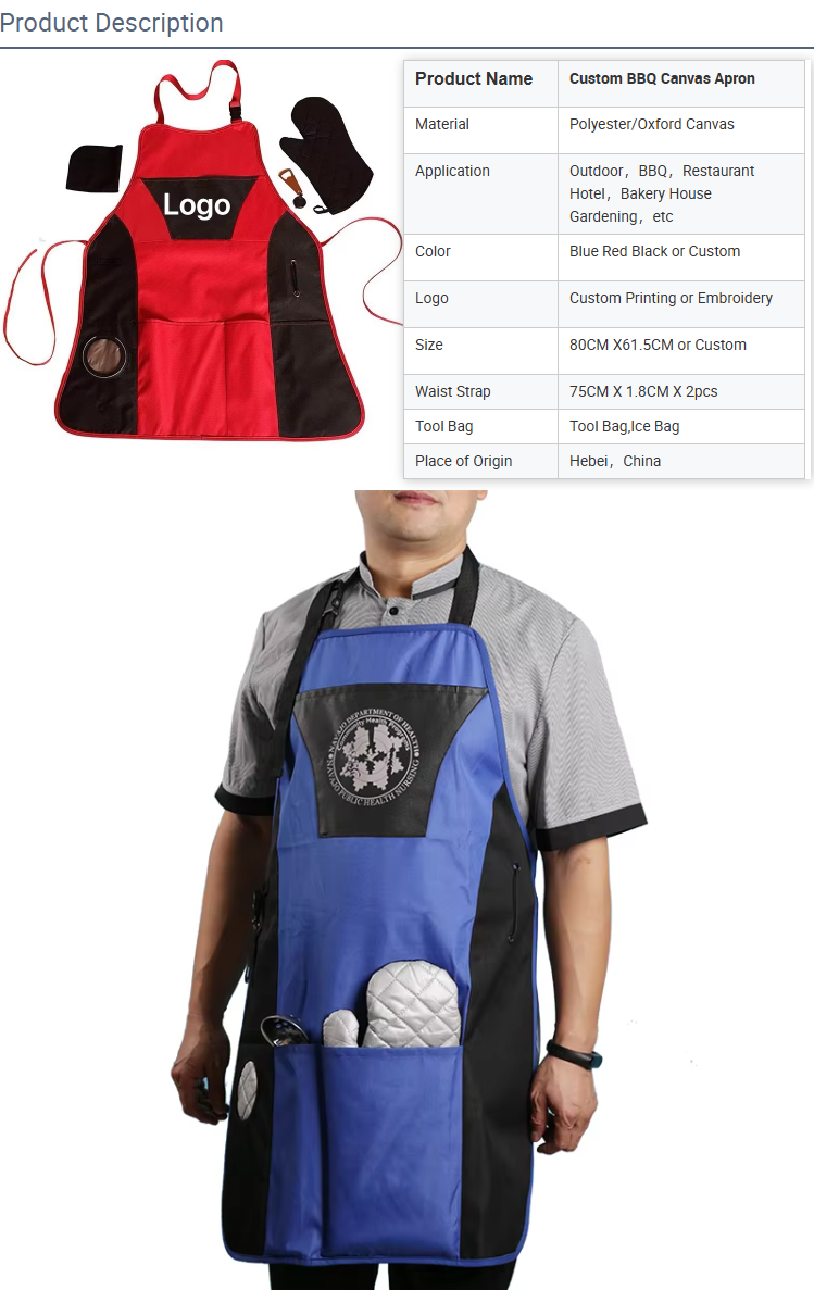 Hot Sell Custom Oxford Waterproof Kitchen Apron Work Bbq Apron Set Aprons with Pocket