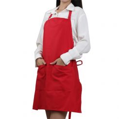 Red color polyester cotton blend durable breathable bib adult apron