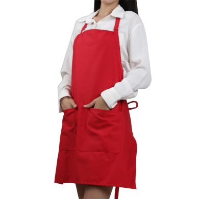 Red color polyester cotton blend durable breathable bib adult apron
