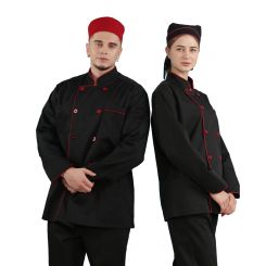 black red white chef coat