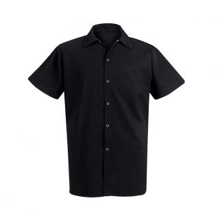 JHCS-19111 Black Chef Coat Short Sleeve with Steel Snap Buttons