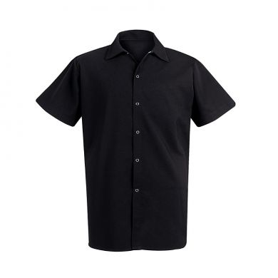 JHCS-19111 Black Chef Coat Short Sleeve with Steel Snap Buttons