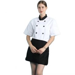 JHCS-19101W White Double-Breasted Short Sleeve Chef Jacket