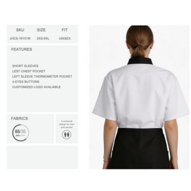 JHCS-19101W White Double-Breasted Short Sleeve Chef Jacket