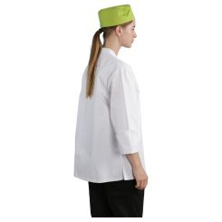JHCJ-19001W White Long Sleeve Chef Jacket with Green Piping, 65/35 Poly-Cotton