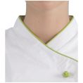 JHCJ-19001W White Long Sleeve Chef Jacket with Green Piping, 65/35 Poly-Cotton