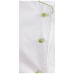 JHCJ-19001W White Long Sleeve Chef Jacket with Green Piping, 65/35 Poly-Cotton