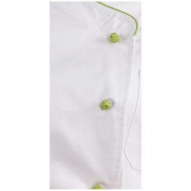 JHCJ-19001W White Long Sleeve Chef Jacket with Green Piping, 65/35 Poly-Cotton