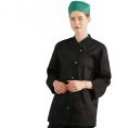 JHCJ-19001B Black Long Sleeve Chef Jacket with Green Piping, 65/35 Poly-Cotton