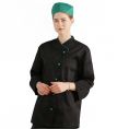 JHCJ-19001B Black Long Sleeve Chef Jacket with Green Piping, 65/35 Poly-Cotton